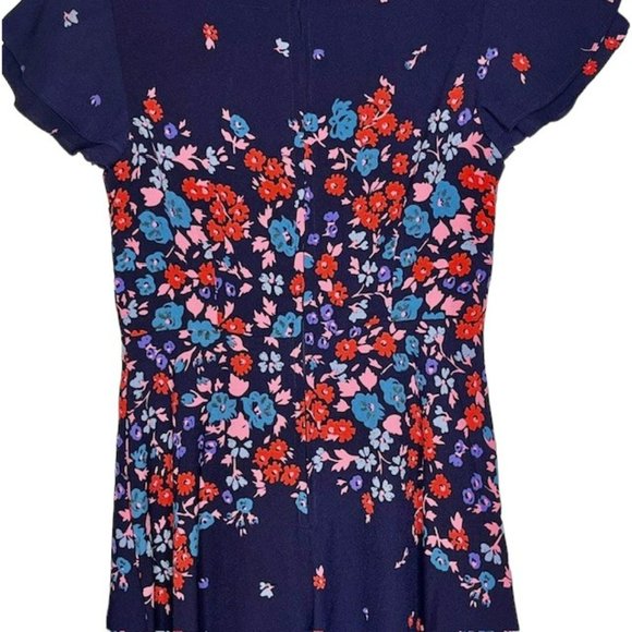 ModCloth Fit/Flare Floral Dress w/Keyhole Front and Tie - Navy - M - Picture 6 of 12